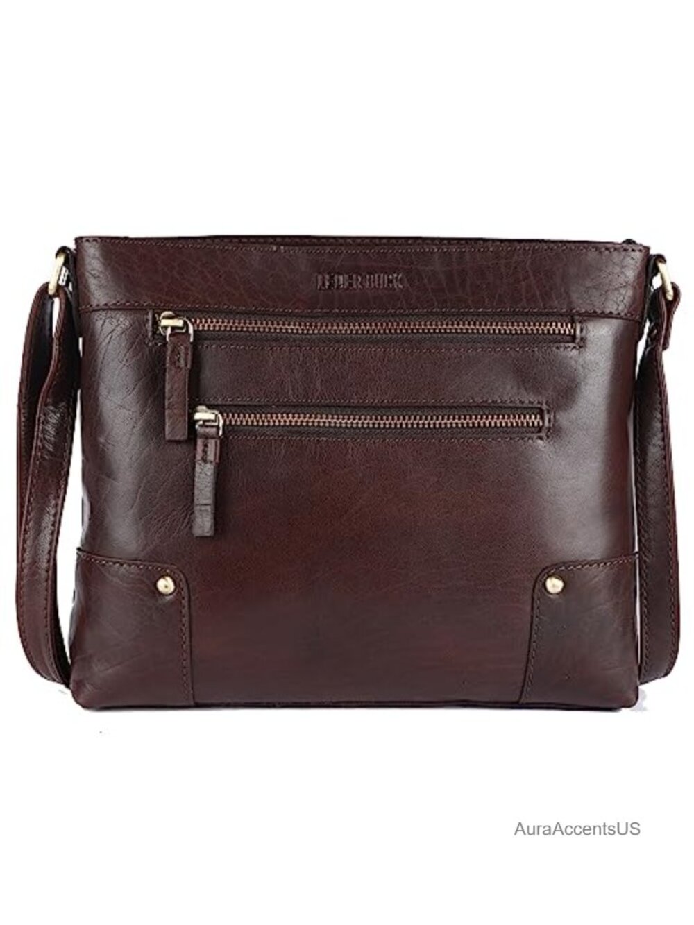 Genuine Leather Crossbody Bag Triple Zip Adjustable Sling Handbag